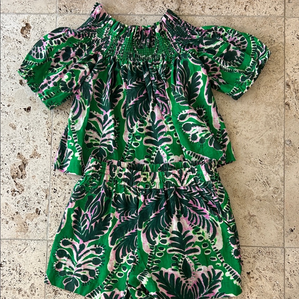 Marie Oliver Green and Pink Leaf Print Ensemble